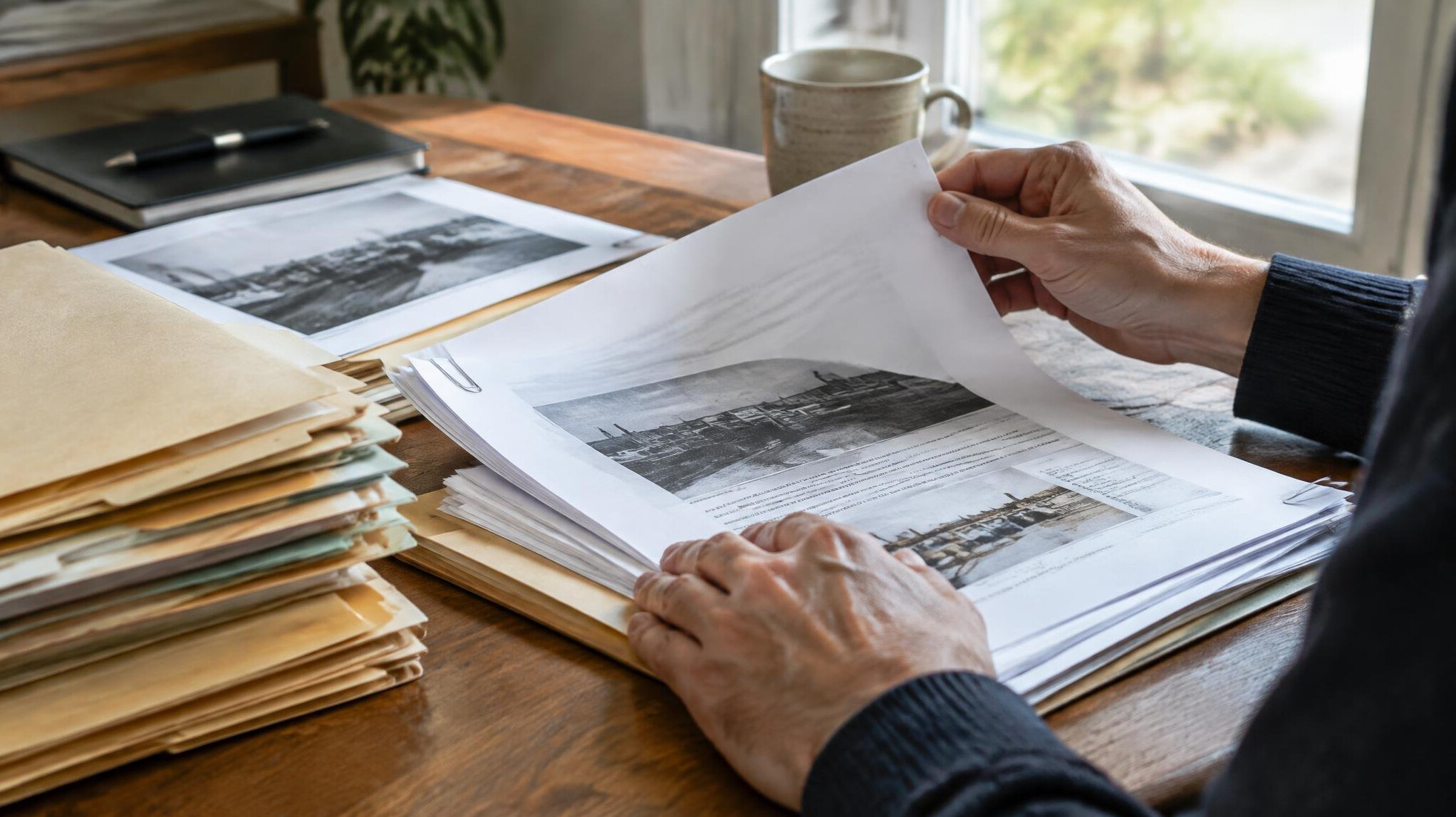 Stack of documents and files being reviewed on a desk